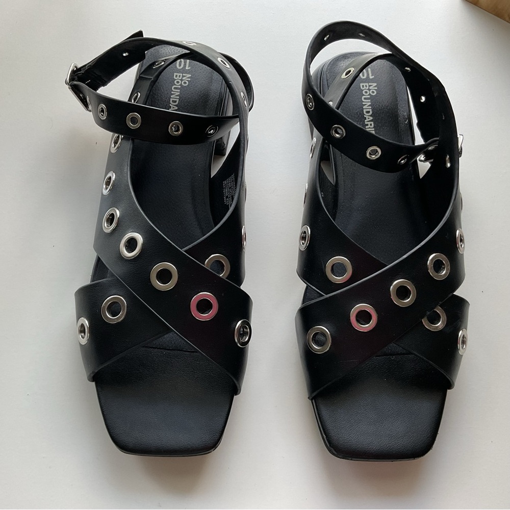 No Boundaries Black Grommet Crisscross Sandals